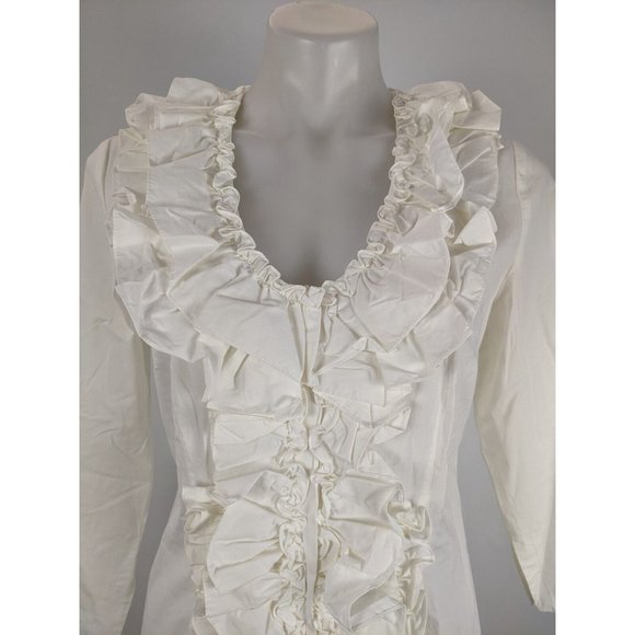 Meredith Women's Top Size 10 Ivory Long Sleeve Button Front Blouse Ruffle NEW - Picture 2 of 13